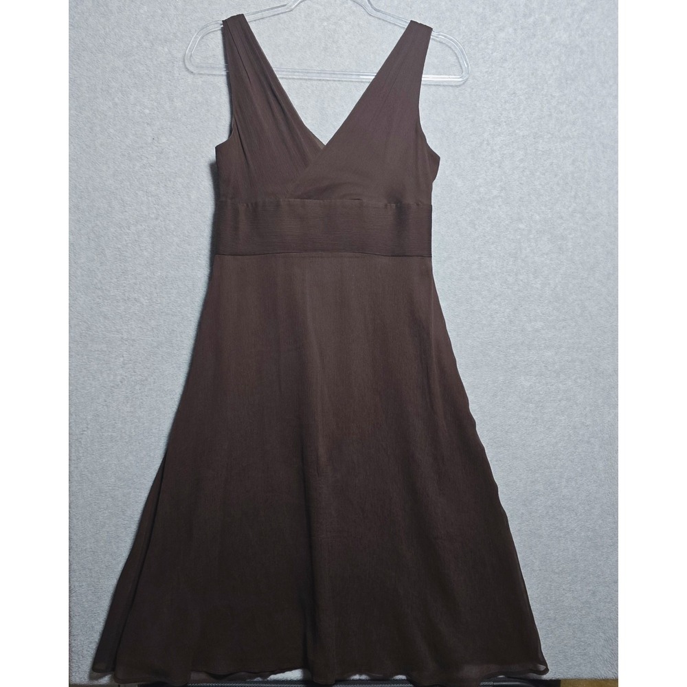 J Crew Size 6 100% Silk Sophia Midi  Formal Dress Brown Chocolate Babydoll Fairy